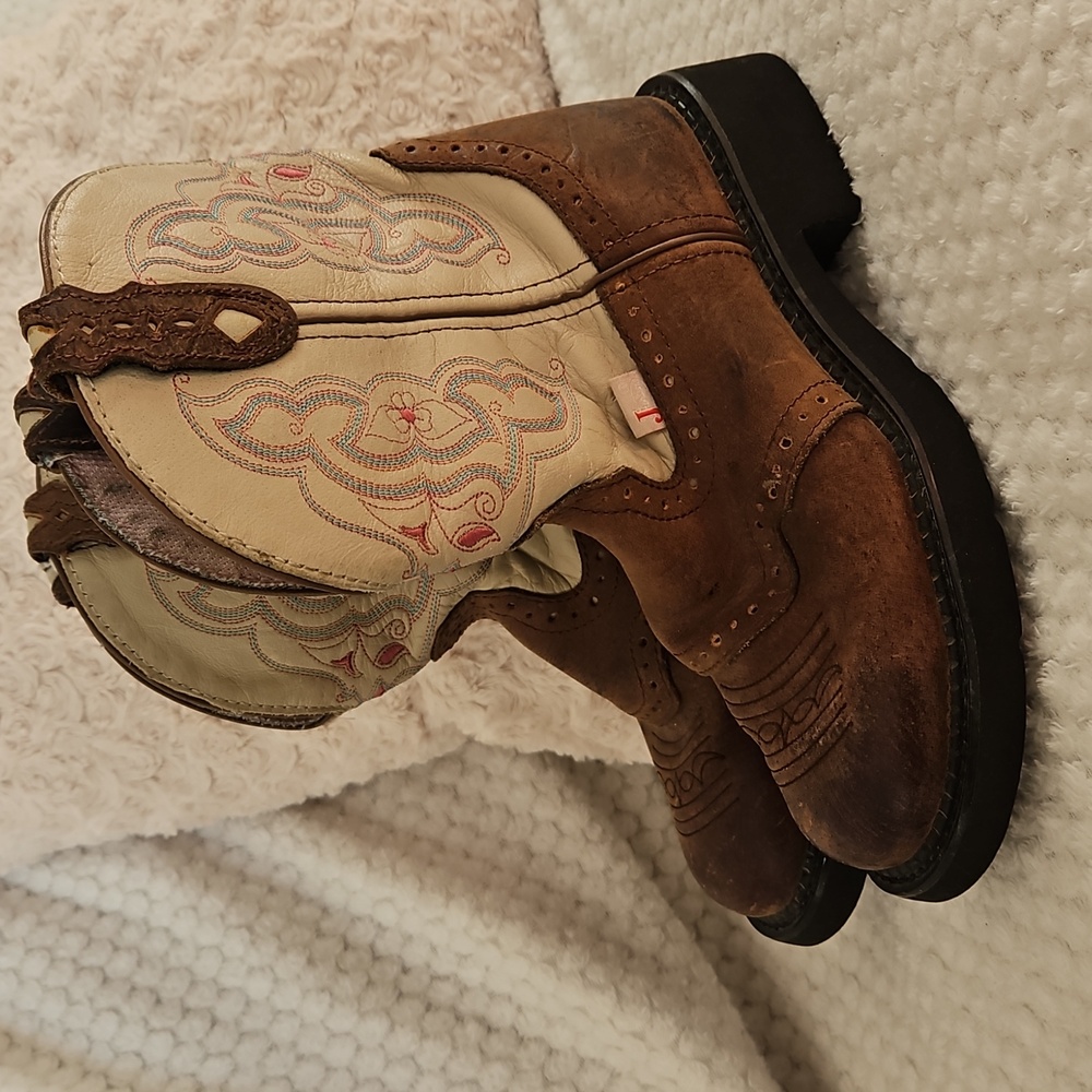 Womens Justin Gypsy Brown and Cream Western Boots Size 6.5B - Picture 10 of 15